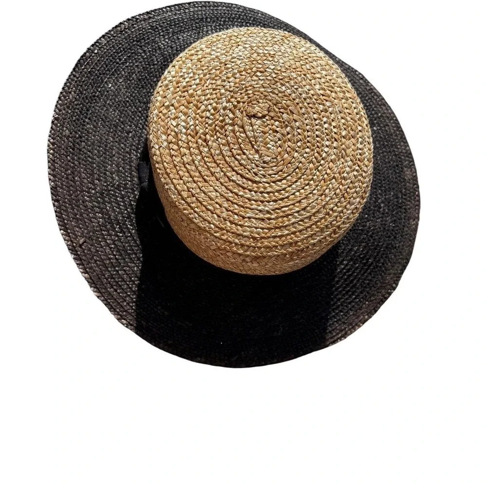 NEW 100% Wheat straw hat with black ribbon and bow